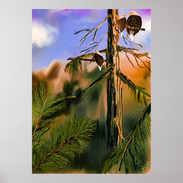 Northwest Nature Life med Eagles Digital Painting Poster (Framsidan)