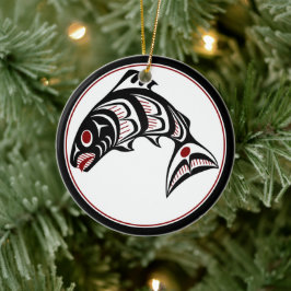 Northwest Pacific kusten Haida art Salmon Julgransprydnad Keramik