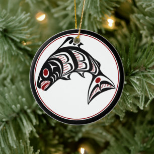 Northwest Pacific kusten Haida art Salmon Julgransprydnad Keramik