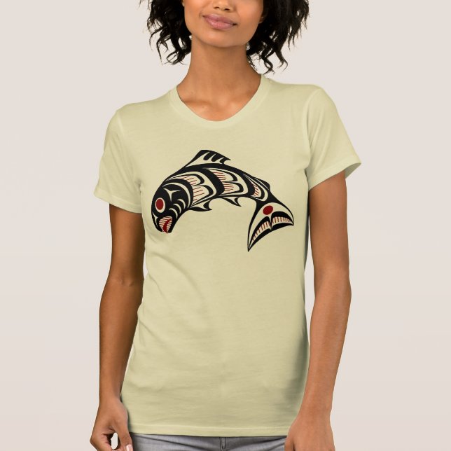 Northwest Pacific kusten Haida art Salmon T Shirt (Framsida)