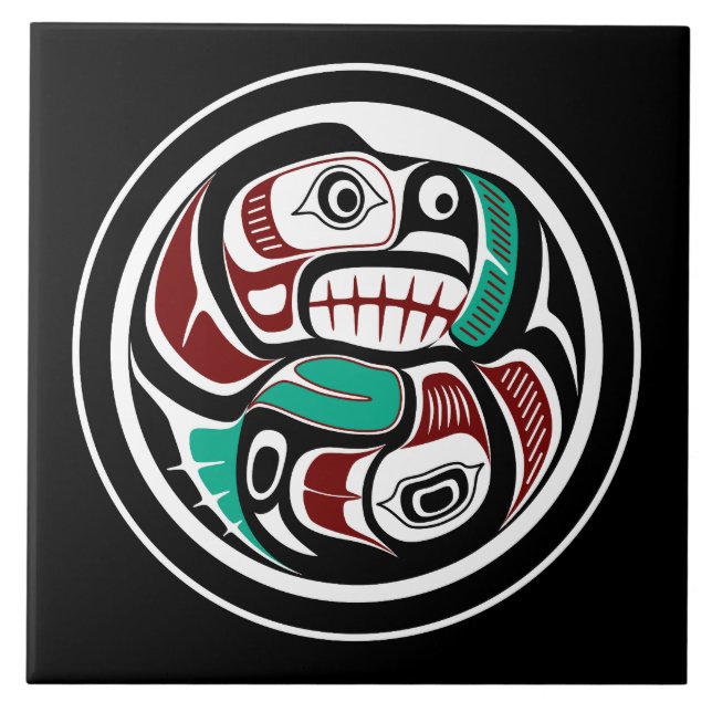 Northwest Pacific kusten Otter chasing Salmon Kakelplatta (Framsidan)