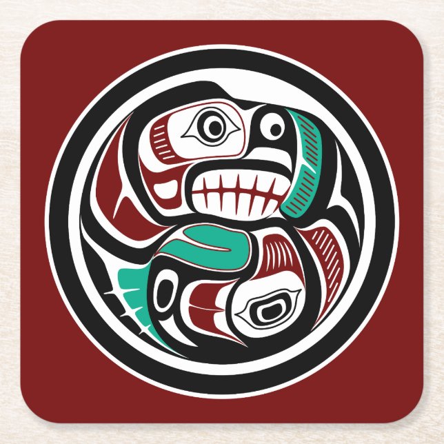 Northwest Pacific kusten Otter chasing Salmon Underlägg Papper Kvadrat (Framsidan)