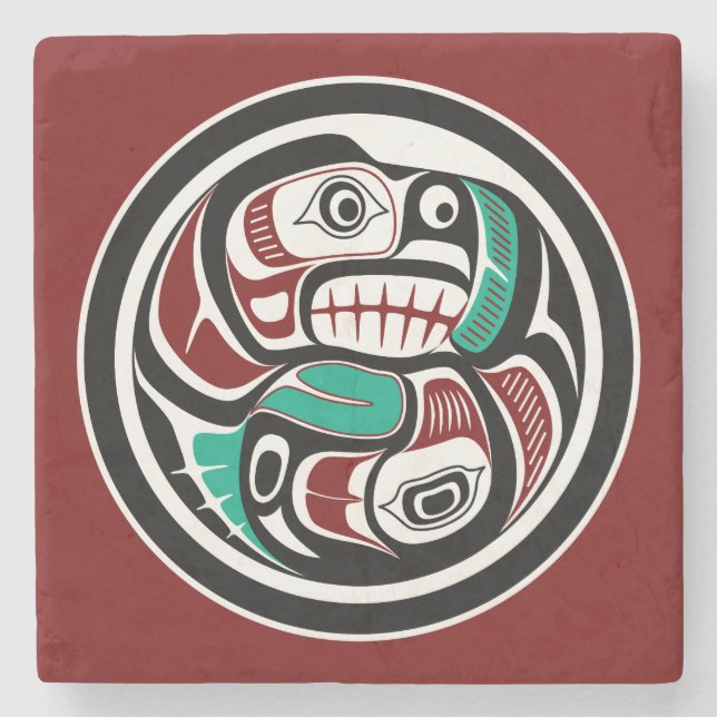 Northwest Pacific kusten Otter chasing Salmon Underlägg Sten (Framsidan)