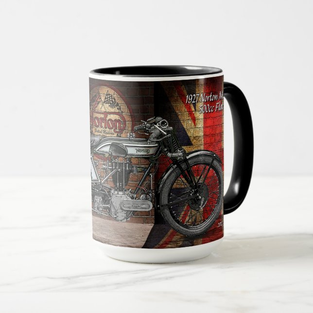 Norton 1927 modellerar tankmotorbiken för mugg (Framsida höger)