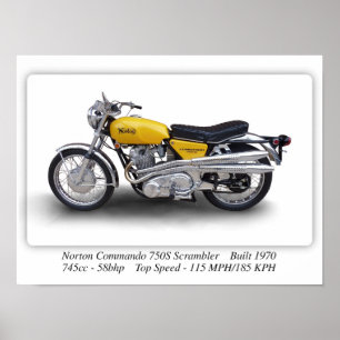 Norton Commando 750s Scrambler Motorcykel - A3 Poster