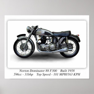 Norton Dominator 88 F300 Motorcykel - A3 Storlek Poster