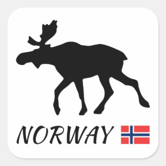 Norway Elk and Flag Fyrkantigt Klistermärke