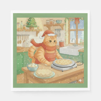 Norwegian Cat Making Christmas Lefse, Napkins Pappersservett
