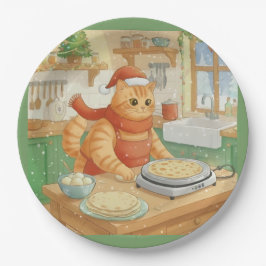Norwegian Cat Making Christmas Lefse, Plates