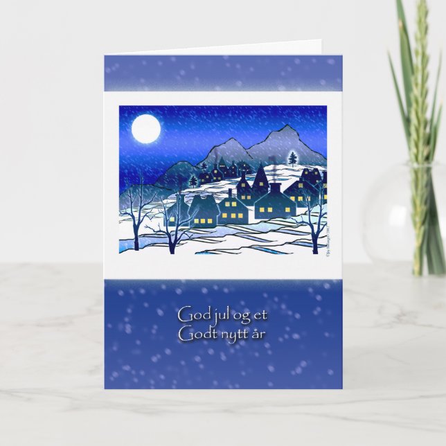 Norwegian Christmas, God Jul, Snowy Village Helgkort (Framsida)