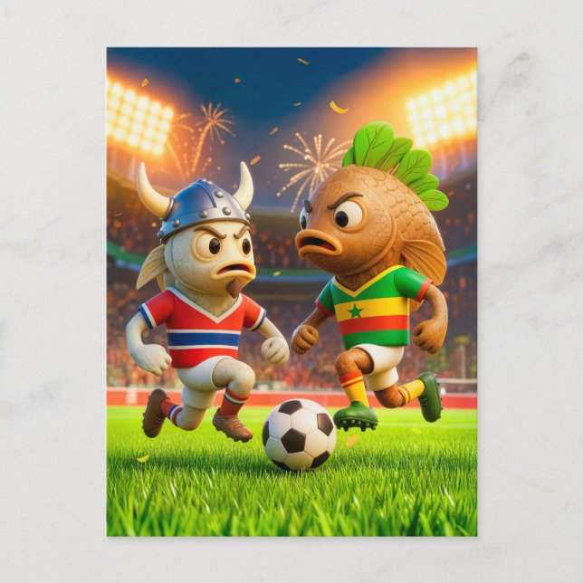 Norwegian cod versus Senegal thieboudienne fish so Vykort (Framsida)