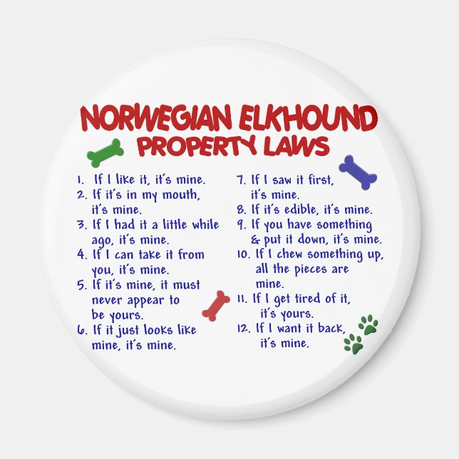 NORWEGIAN ELKHOUND Egendom LAGSTIFTNING 2 Magnet (Framsidan)