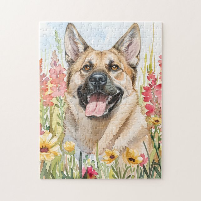 Norwegian Elkhound Watercolor Puzzle Pussel (Vertikal)