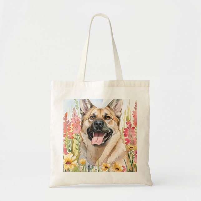 Norwegian Elkhound Watercolor Tote Bag Tygkasse (Framsidan)