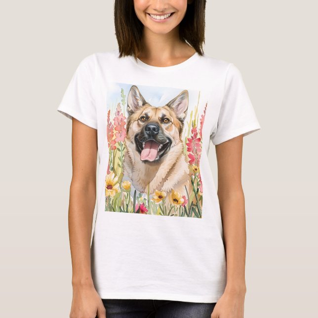 Norwegian Elkhound Watercolor Women's T-Shirt (Framsida)