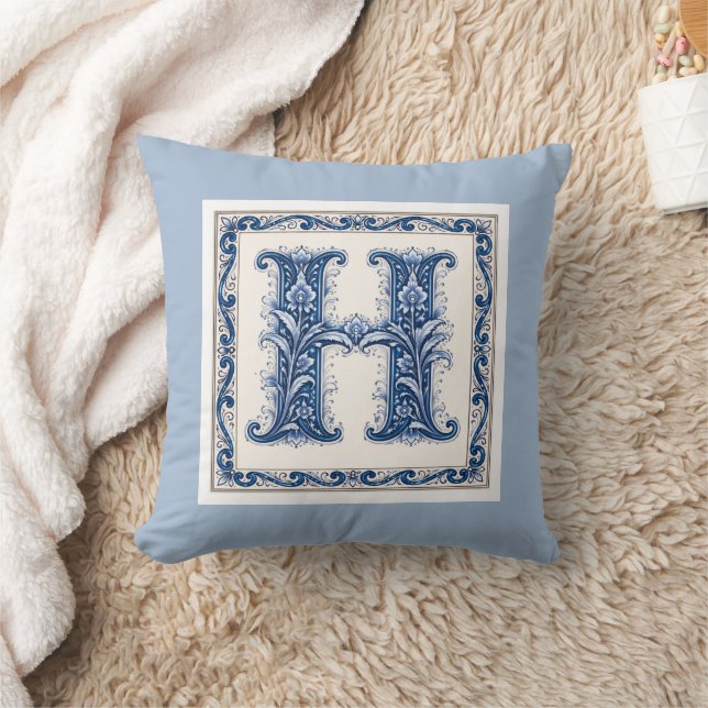Norwegian Heritage H Monogram - Blue Kudde (Filt)