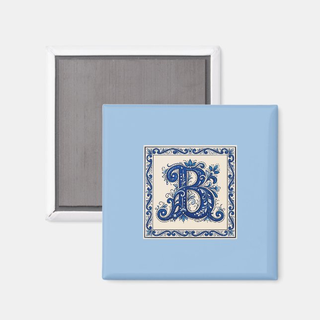 Norwegian Heritage Rosemaling Monogram-Blue Magnet (Front/Back)