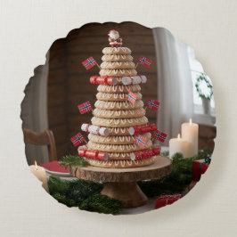 Norwegian Kransekake, Round Pillow Rund Kudde