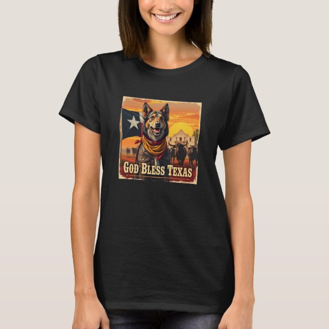 Norwegian Lundehund God Bless Texas T Shirt (Framsida)