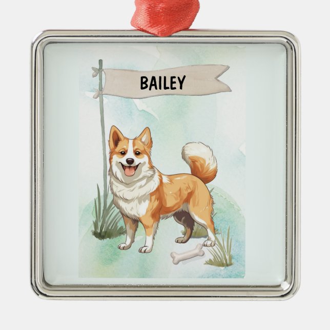 Norwegian Lundehund Watercolor Personalized Dog Julgransprydnad Metall (Framsidan)