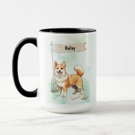 Norwegian Lundehund Watercolor Personalized Dog Mugg