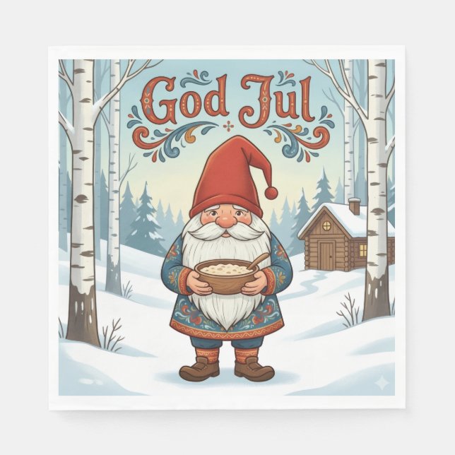 Norwegian Nisse God Jul Christmas Napkins Pappersservett (Framsidan)