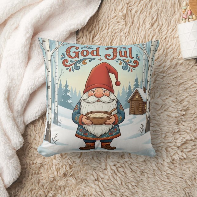 Norwegian Nisse God Jul Christmas Throw Pillow Kudde (Filt)