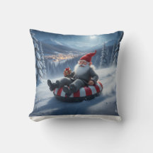 Norwegian Nisse Sledding, Throw Pillow