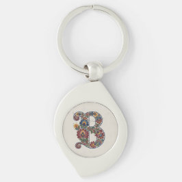 Norwegian Rosemaling Initial B, Metal Keychain Swirl Silverfärgad Nyckelring