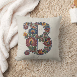 Norwegian Rosemaling Initial B, Throw Pillow Kudde