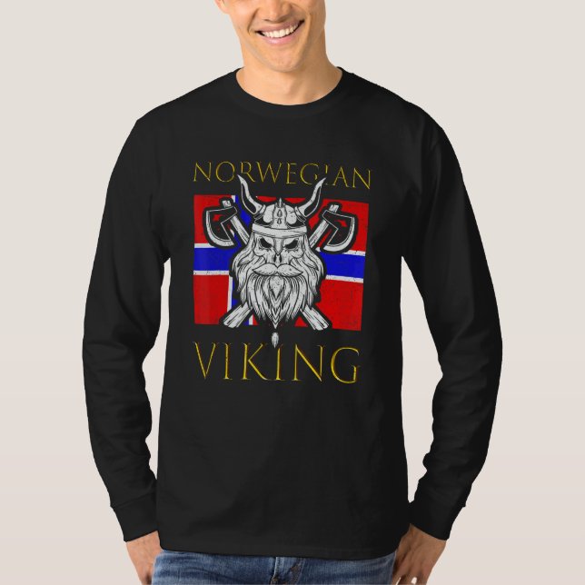 Norwegian Viking Scandinavia Norwegian Flag Proud  T Shirt (Framsida)