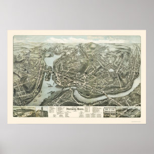 Norwich CT Panoramic Karta - 1876 Poster