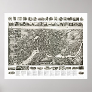 Norwich CT Panoramic Karta - 1912 Poster