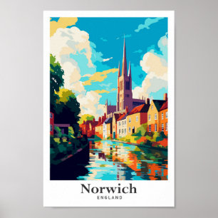 Norwich England Art Vintage resor Illustration Poster