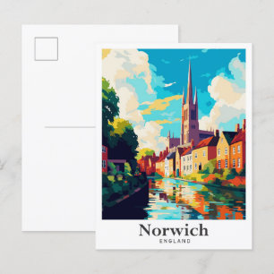 Norwich England Art Vintage resor Illustration Vykort