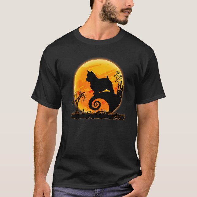 Norwich Terrier Dog And Moon  Dog Halloween Costum T Shirt (Framsida)