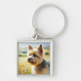 Norwich Terrier Fyrkantig Silverfärgad Nyckelring