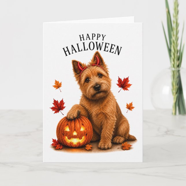 Norwich Terrier Halloween Djävulshund Kort (Framsida)