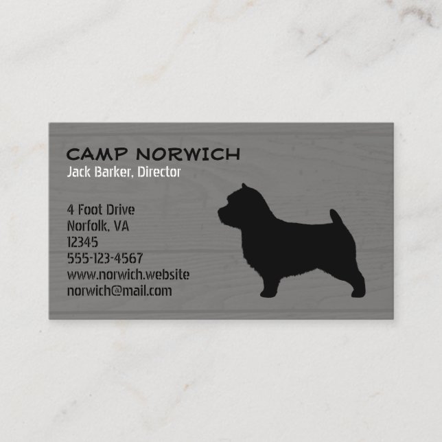Norwich Terrier Hund aveln Silhouette Faux Wood Visitkort (Framsida)