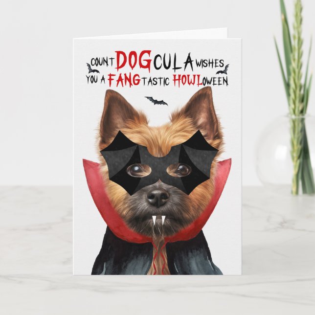 Norwich Terrier Hund Funny Count DOGcula Halloween Helgkort (Framsida)