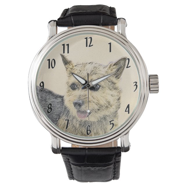 Norwich Terrier-målning - Cute Original Hund Art Armbandsur (Framsida)