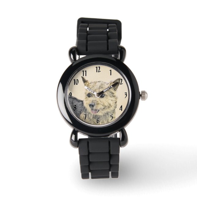 Norwich Terrier-målning - Cute Original Hund Art Armbandsur (Framsida)