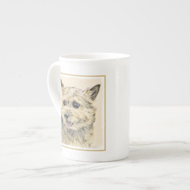 Norwich Terrier-målning - Cute Original Hund Art Benporslin Mugg (Framsida vänster)