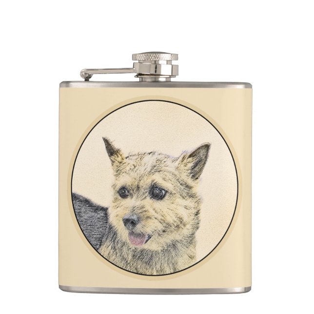 Norwich Terrier-målning - Cute Original Hund Art Fickplunta (Framsidan)