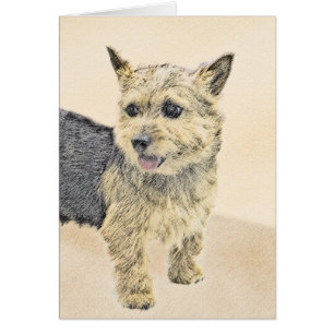 Norwich Terrier-målning - Cute Original Hund Art Hälsningskort