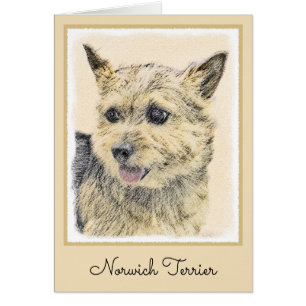 Norwich Terrier-målning - Cute Original Hund Art Hälsningskort
