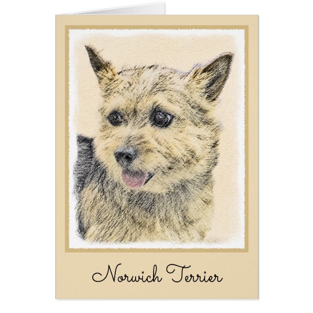 Norwich Terrier-målning - Cute Original Hund Art Hälsningskort (Framsidan)