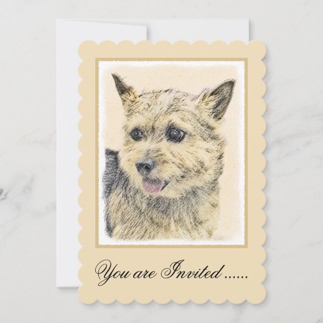 Norwich Terrier-målning - Cute Original Hund Art Inbjudningar (Framsida)