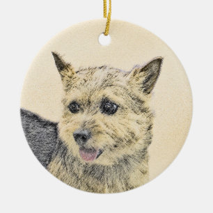 Norwich Terrier-målning - Cute Original Hund Art Julgransprydnad Keramik