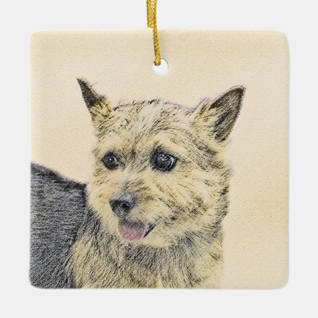 Norwich Terrier-målning - Cute Original Hund Art Julgransprydnad Keramik (Framsida)